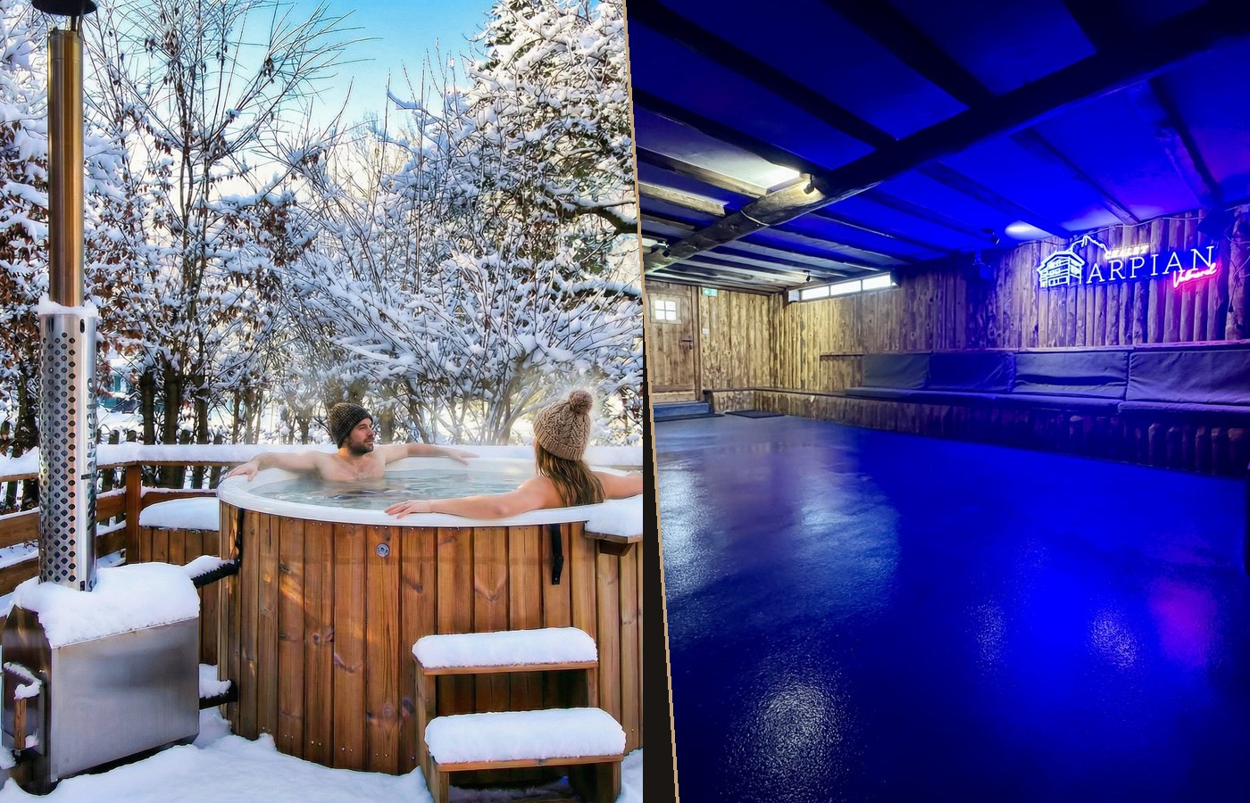 Bain nordique au feu de bois et Family Room — les 2 espaces détente du séminaire au Chalet Arpian